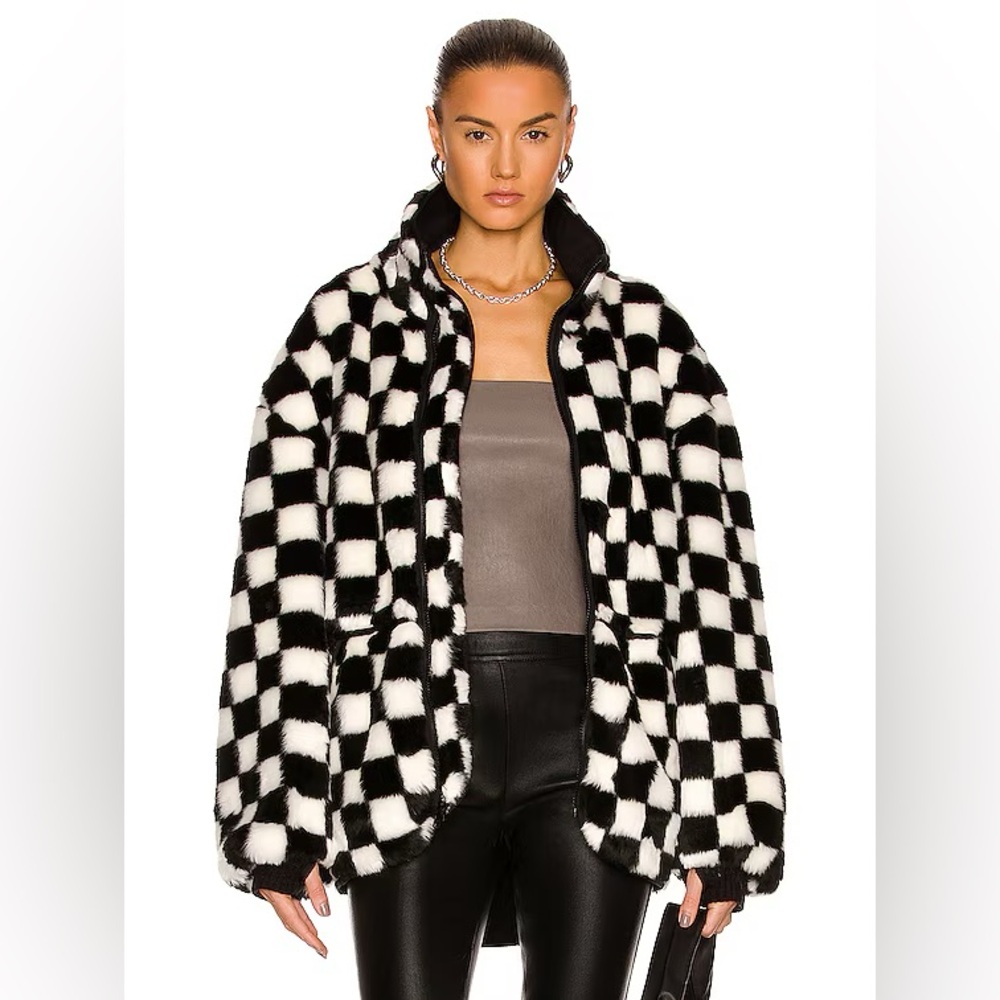 R13 Checkered Faux Fur Coat